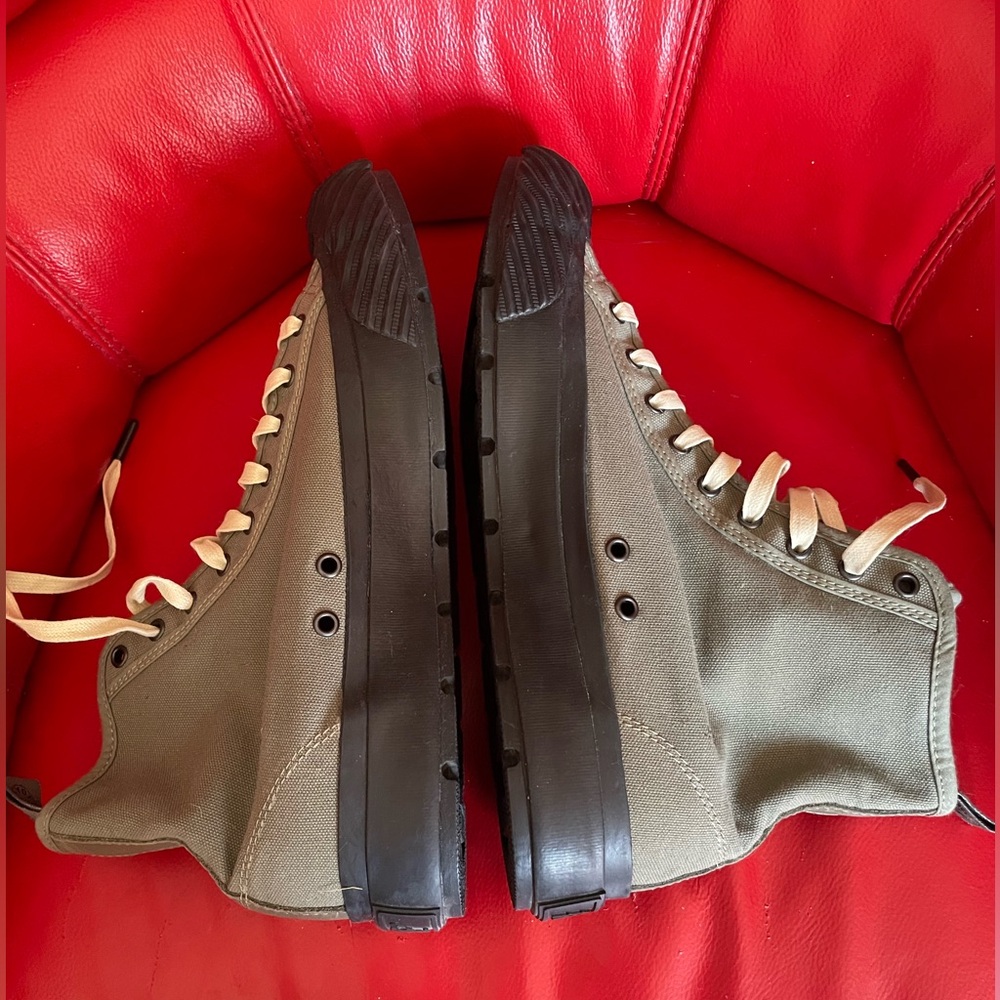 P.F. Flyers Olive Canvas High-Top Sneakers with Cream Laces - Picture 7 of 10